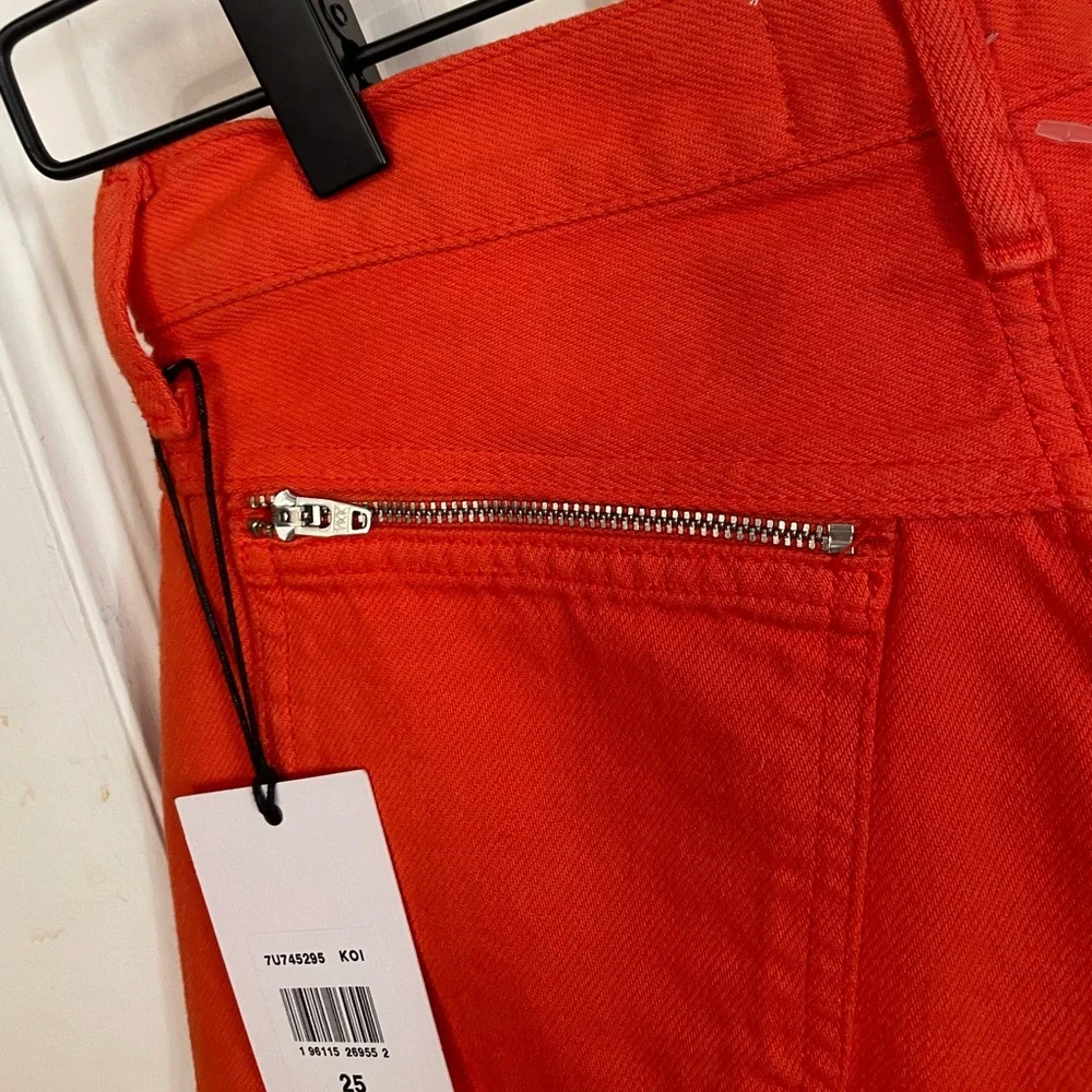 7 For All Mankind Koi Orange Red High Rise Cutoff Denim Shorts Size 25 NWT